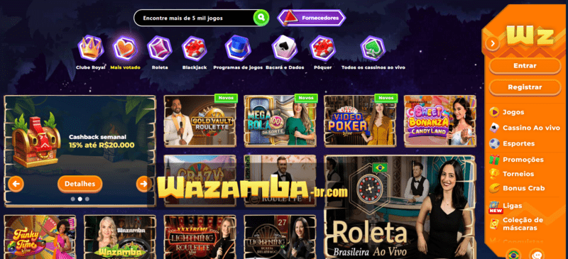 Catálogo de Jogos do Cassino Wazamba